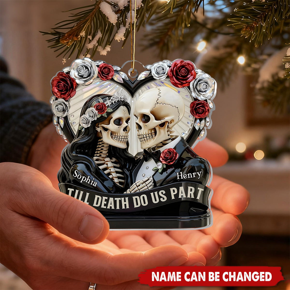 Personalized Calavera Wedding Ornament, Till Death Do Us Part Custom Name Decor