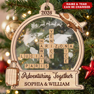 Christmas Gift For Couple Personalized Travel Adventures Crossword Puzzle Acrylic Wooden Ornament