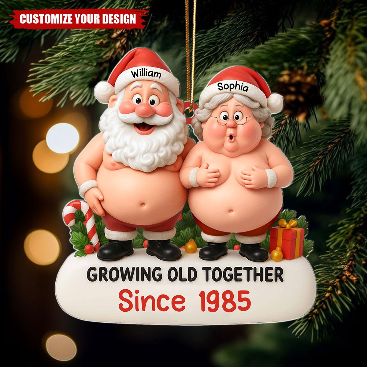 Growing Old Together, Santa And Mrs. Claus Ornament, Gift For Couples