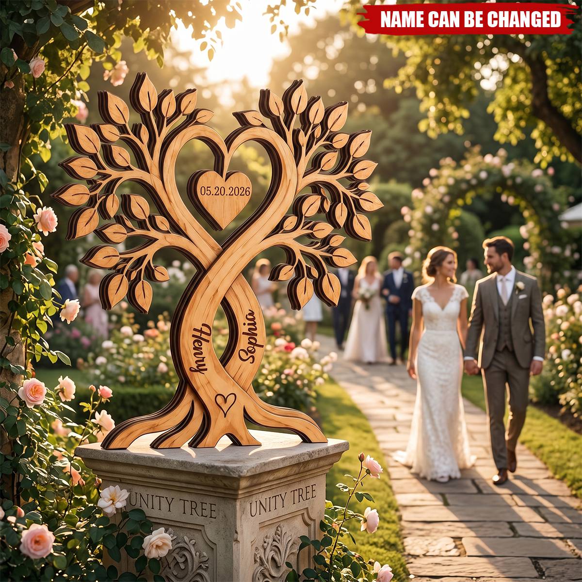 Personalized Couple Heart Tree Wooden Block With Name, Wedding Anniversary Gifts