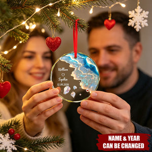 Custom Crystal Ornament for Couple, Romantic Coastal Keepsake with Wedding Portrait Look
