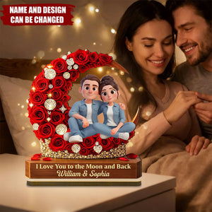 I Love You to the Moon and Back Romantic Love - Personalized 2-Layered Wooden Plaque - Heartfelt Valentine's Day Gift for Her, for Him