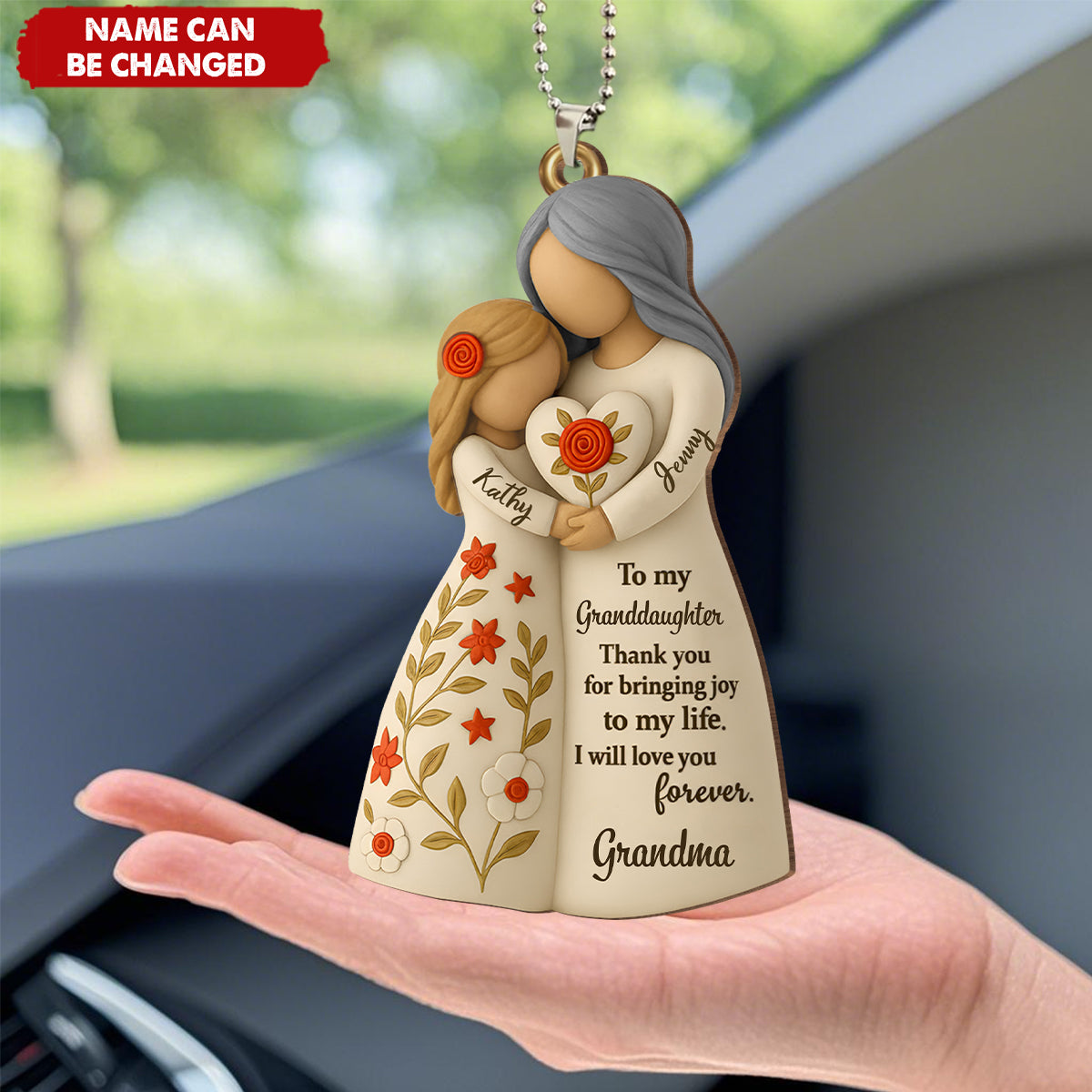 To My Granddaughter, Thank You For Bringing Joy, Personalized Wood Car Ornament