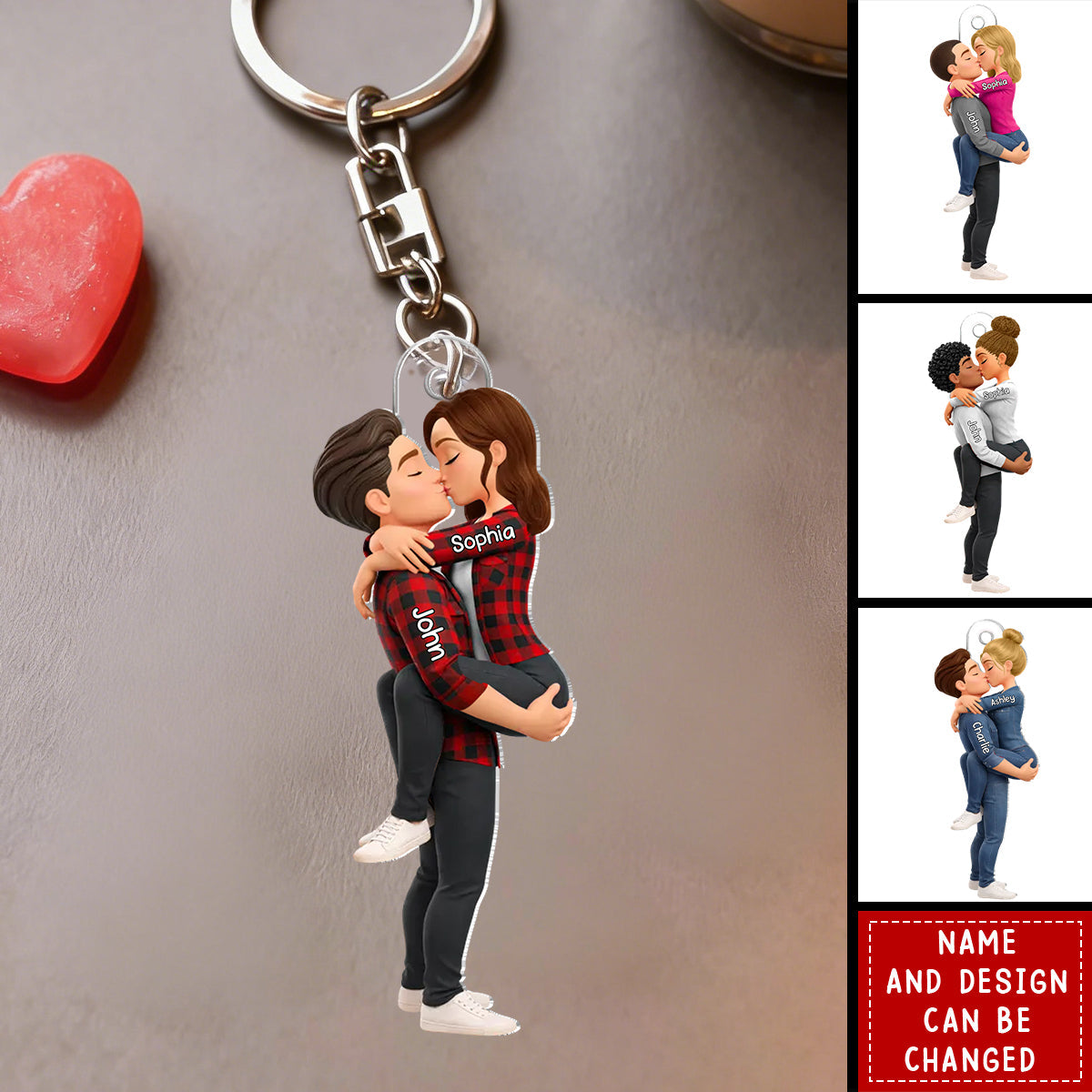 Kissing Couple - Personalized Keychain, Gift for Couple