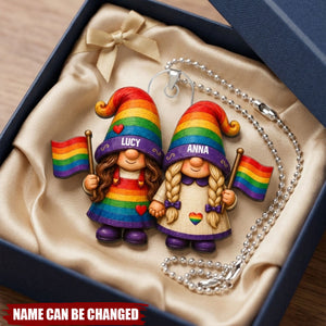 Love Is Love Rainbow Dwarf Couple  - Personalized Car Hanger