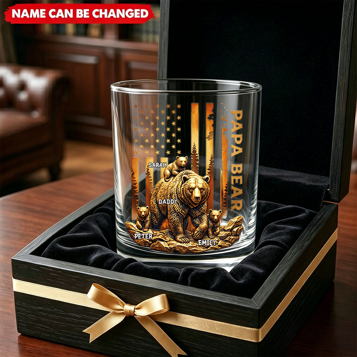 Papa Bear - Personalized Custom Whiskey Glass, Gift For Dad