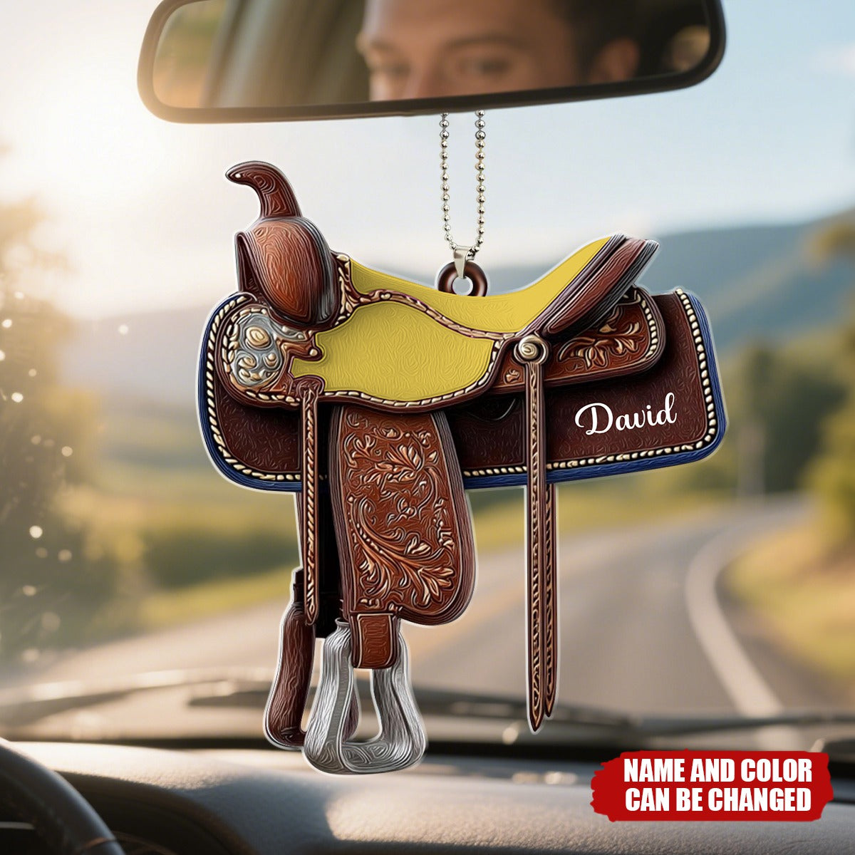 Custom Xmas Cowboy/ Cowgirl Western Horse Saddle Acrylic Car Ornament