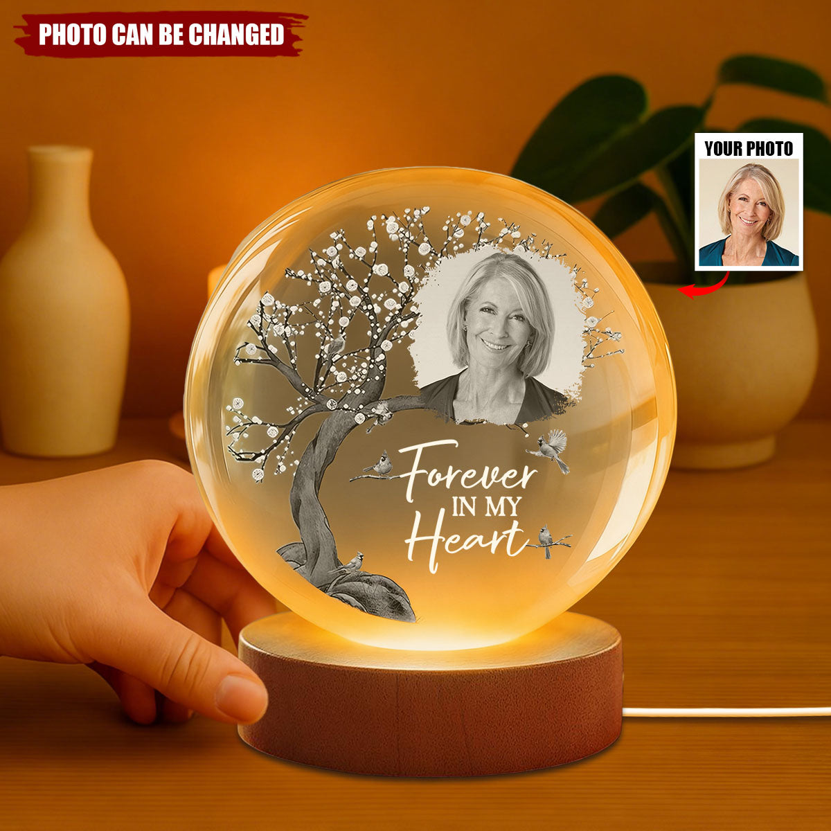 Personalized Globe Lamp with Photo & Quote – Custom Memorial Light to Comfort Loved Ones