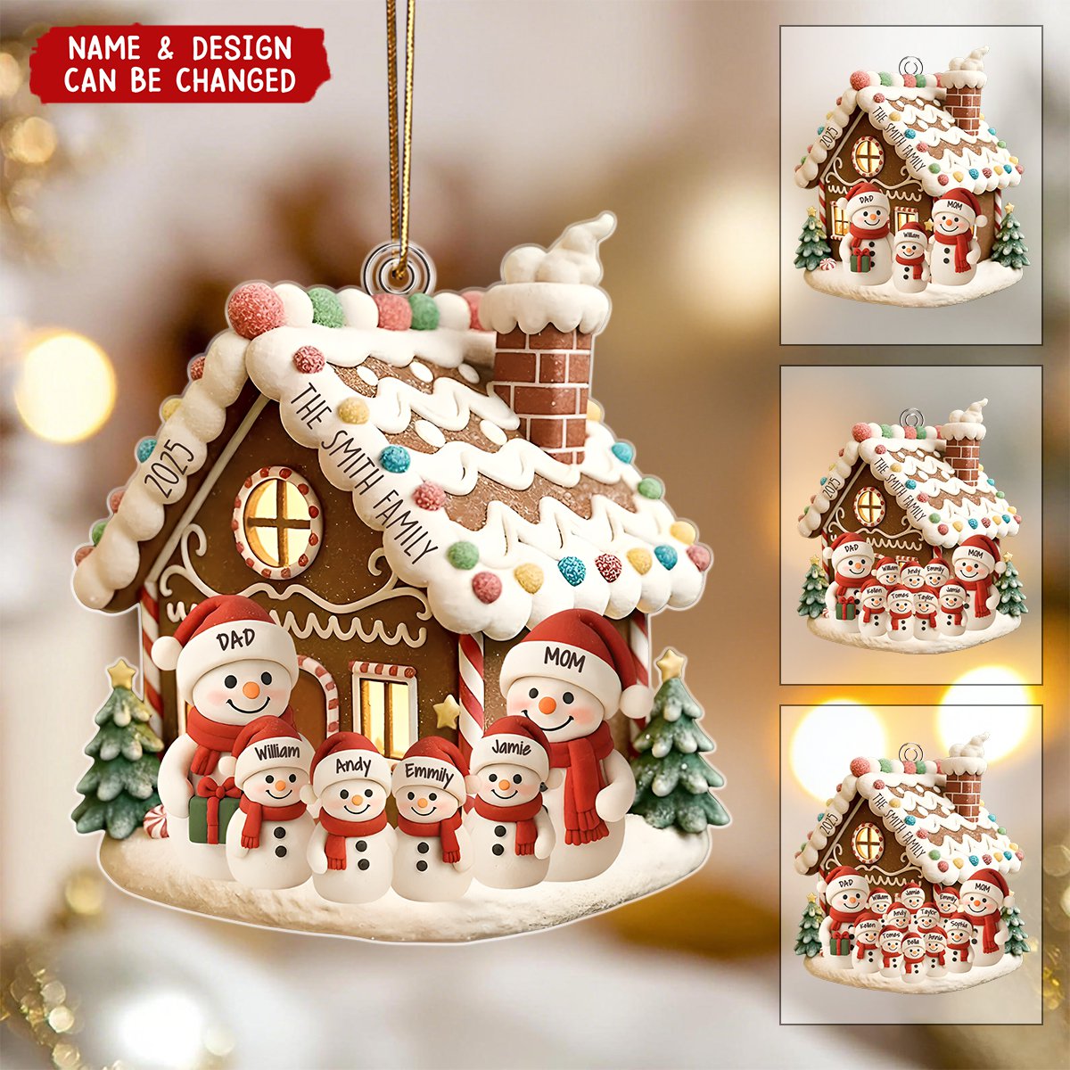 Gingerbread House With Snowman Family - Personalized Acrylic Ornament