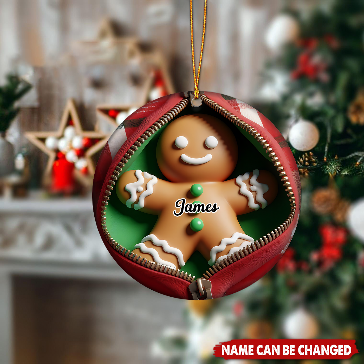 Funny Gingerbread Man Personalized Ceramic Christmas Ornament