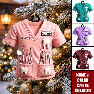 Custom Dental Scrub Uniform Acrylic Ornament - Personalized Dentist Keepsake Gift