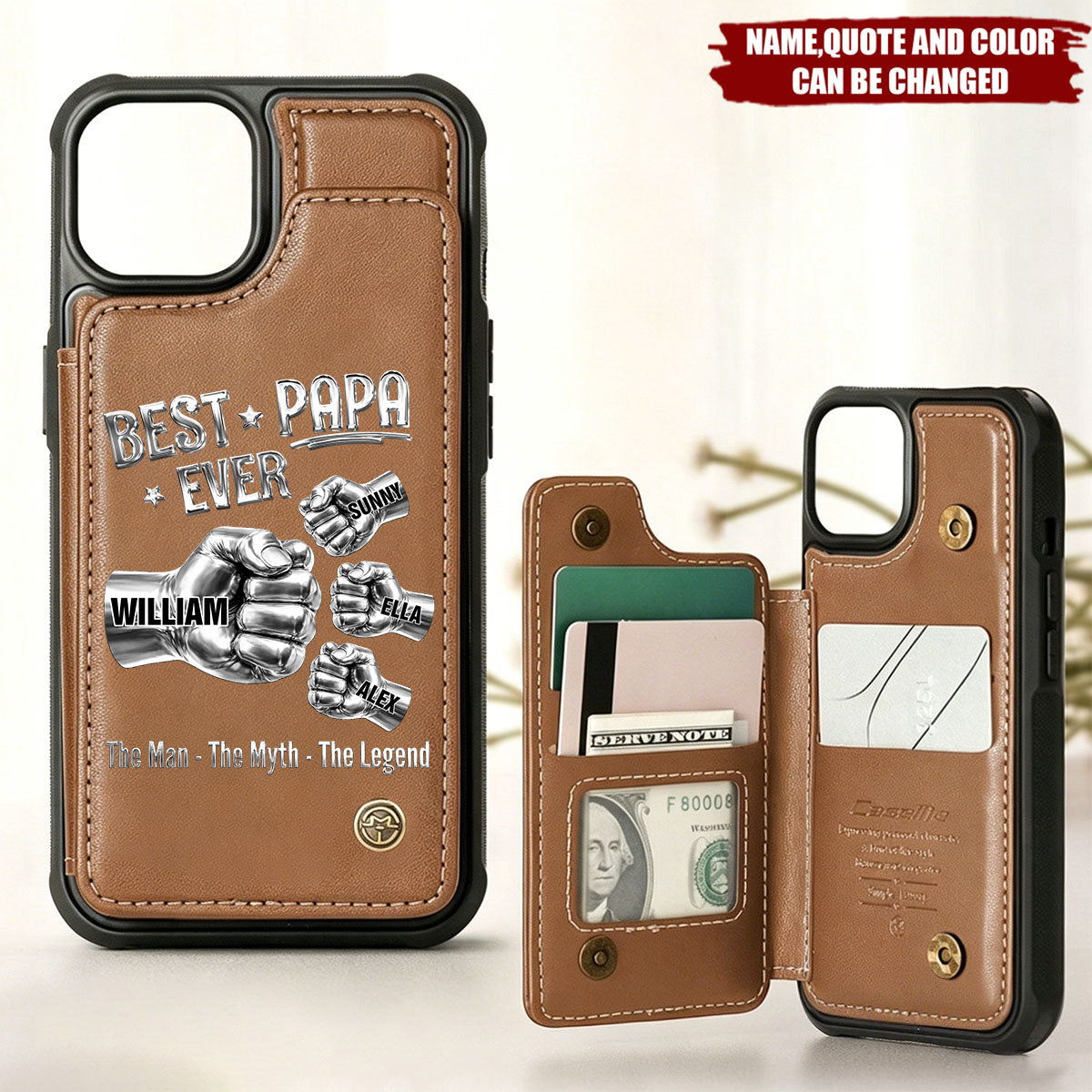 Best Dad Ever - Personalized Leather Flip Wallet Phone Case