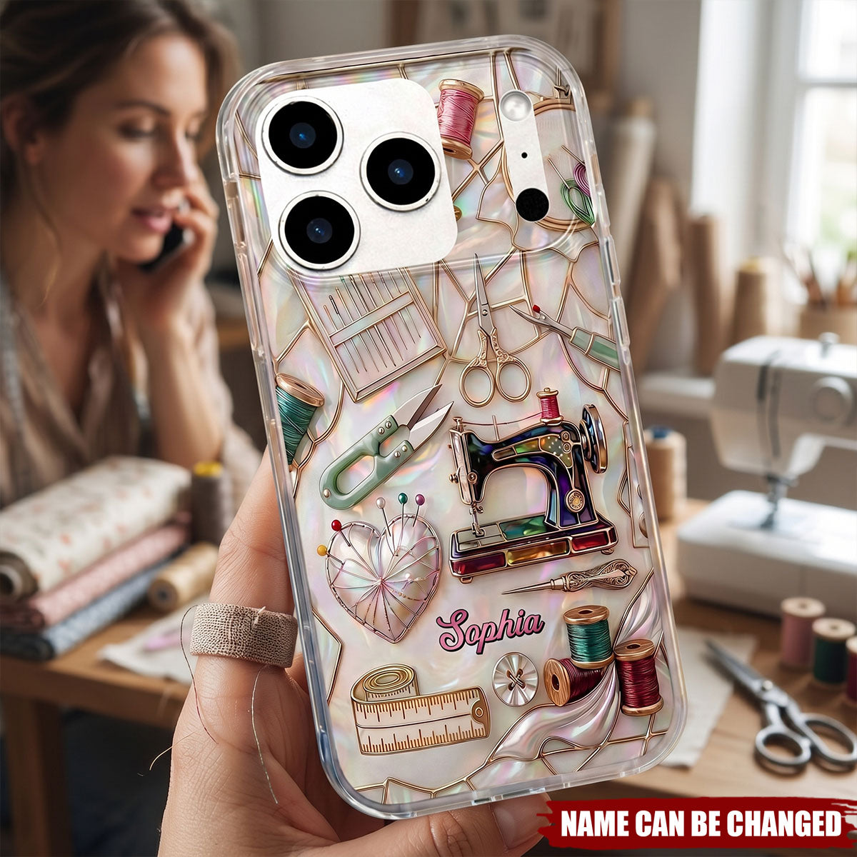 Handicraft Sewing Machine, Personalized Clear Phone Case, Gift For Mom