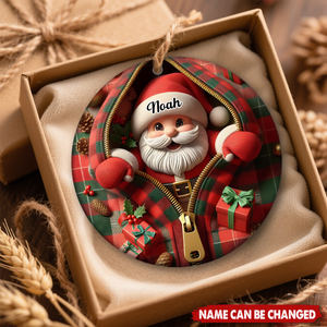Funny Zipper Plaid Santa Personalized Christmas Ceramic Ornament