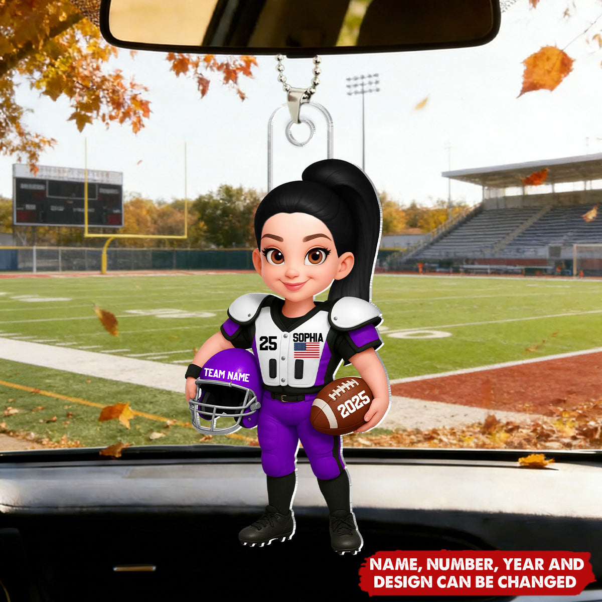 3D Effect Proud American Football Player - Personalized Car Ornament