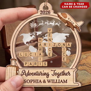 Christmas Gift For Couple Personalized Travel Adventures Crossword Puzzle Acrylic Wooden Ornament