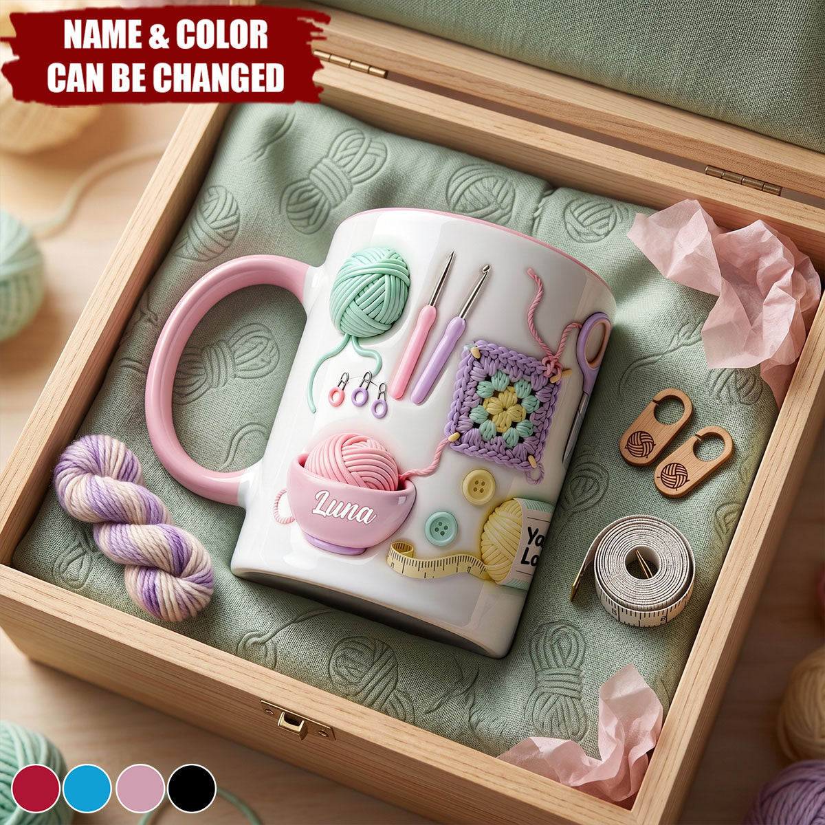 Yarn Balls And Crochet Hooks, Personalized Custom Accent Mug, Gift For Crafters