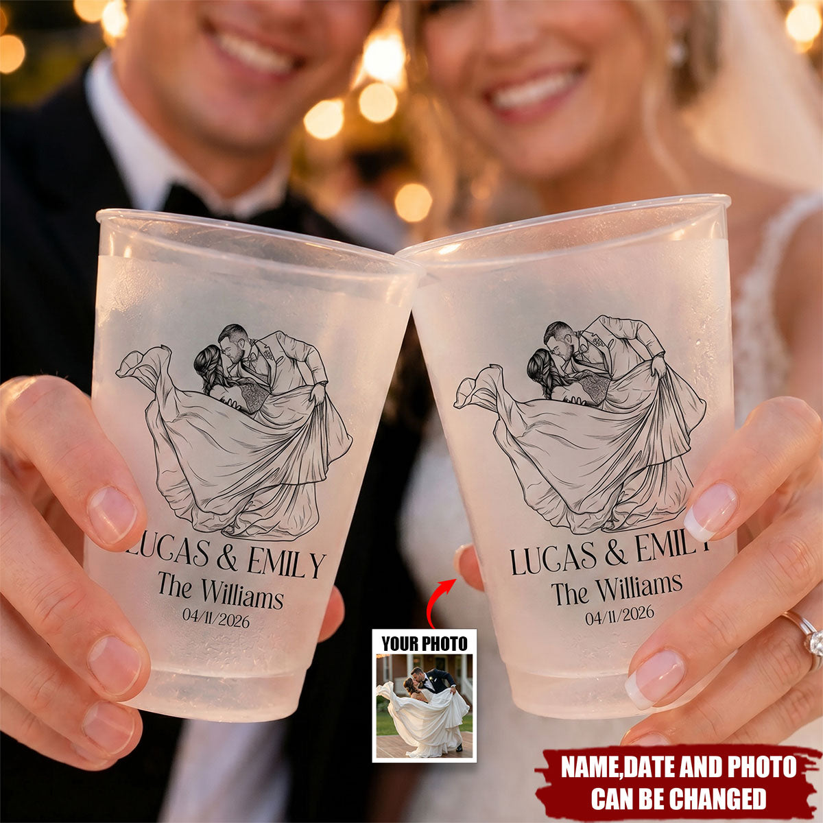 Custom Couples Photo, Wedding Reception Favors, Engagement Party - Personalized Cups