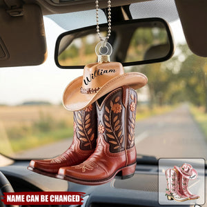 Cowgirl Cowboy Boots Personalized Western Acrylic Car Ornament