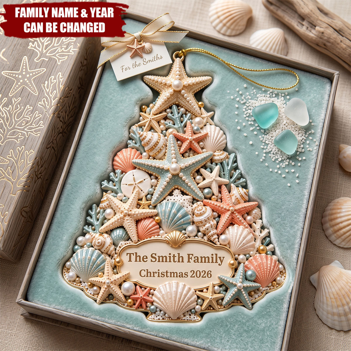 Personalized Coastal Christmas Tree Ornament