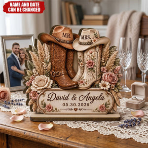 Rustic Anniversary Wedding - Personalized Cowboy Boots Wooden Plaque