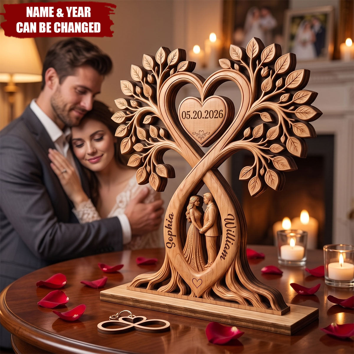 Custom 2-Layered Wooden Plaque - Personalized Anniversary Wedding Gifts For Husband And Wife