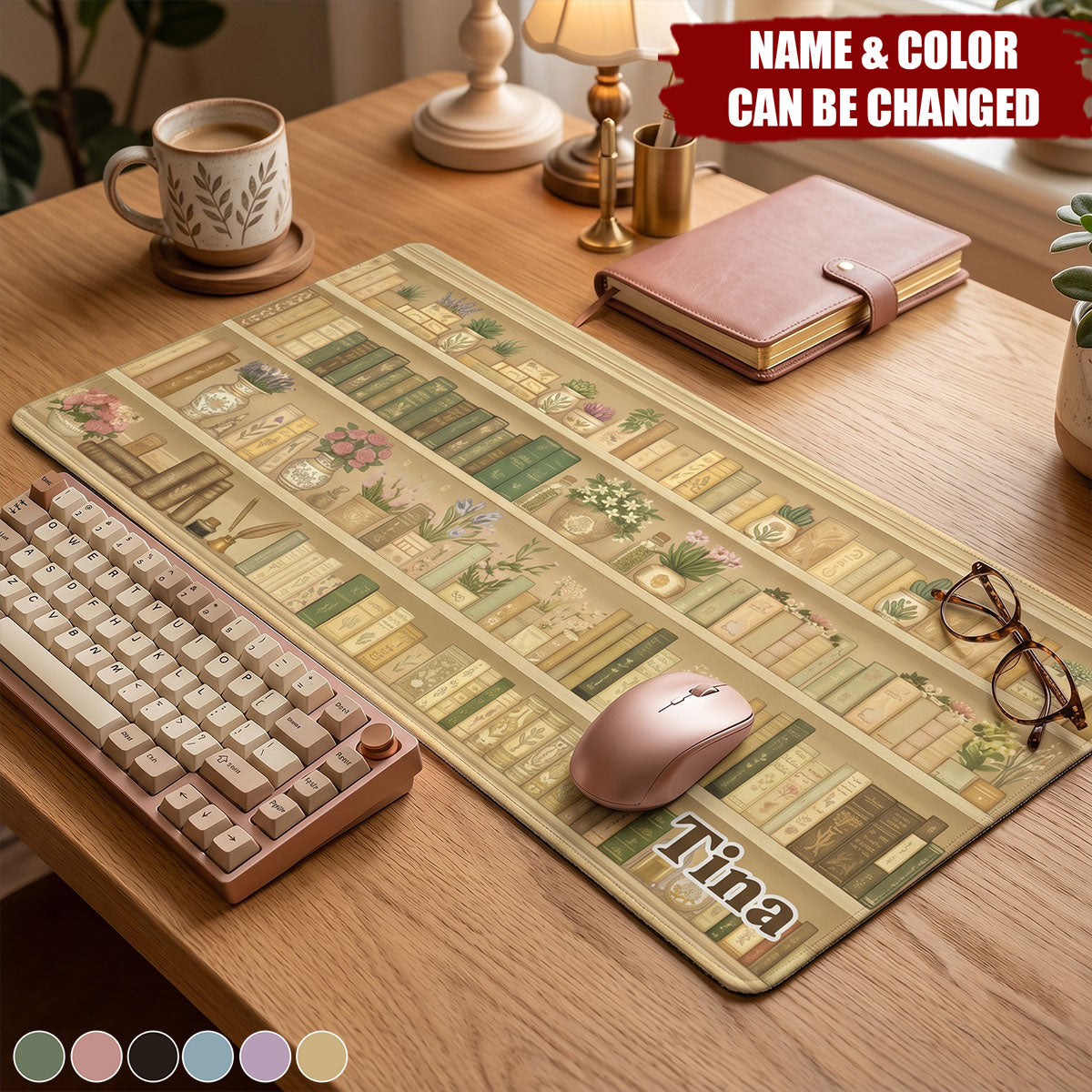 Bookshelf Custom Name Gift For Book Lovers - Personalized Desk Mat