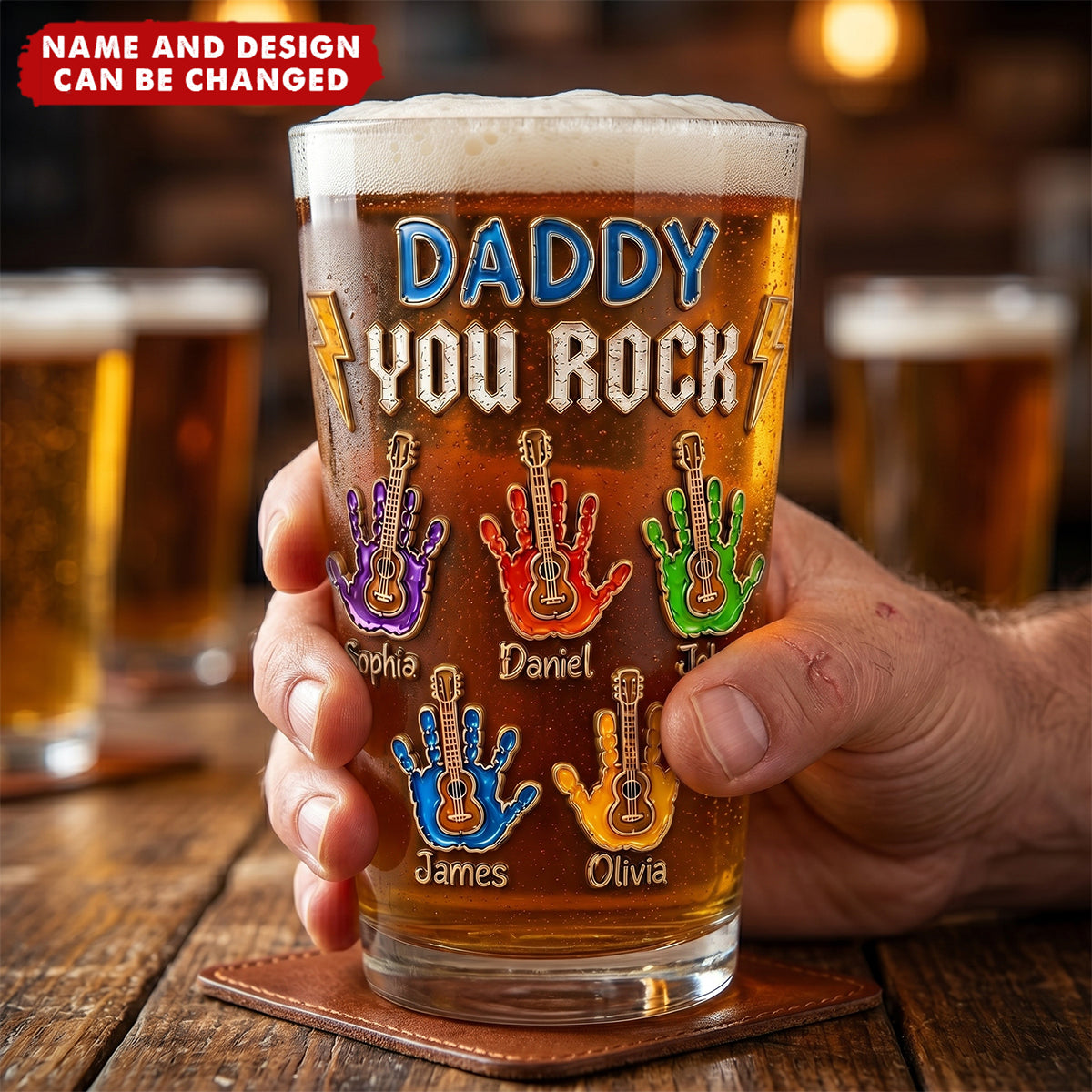 Daddy You Rock - Personalized Beer Glass, Gift For Dad