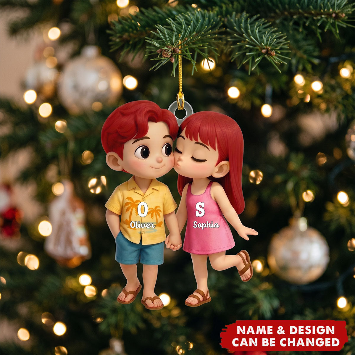 Cute Cartoon Couple Summer Vibe Personalized Acrylic Ornament