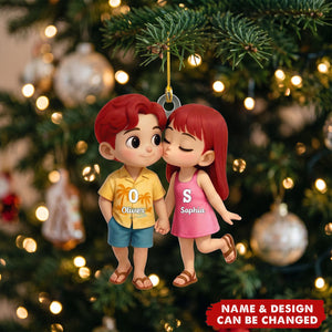 Cute Cartoon Couple Summer Vibe Personalized Acrylic Ornament