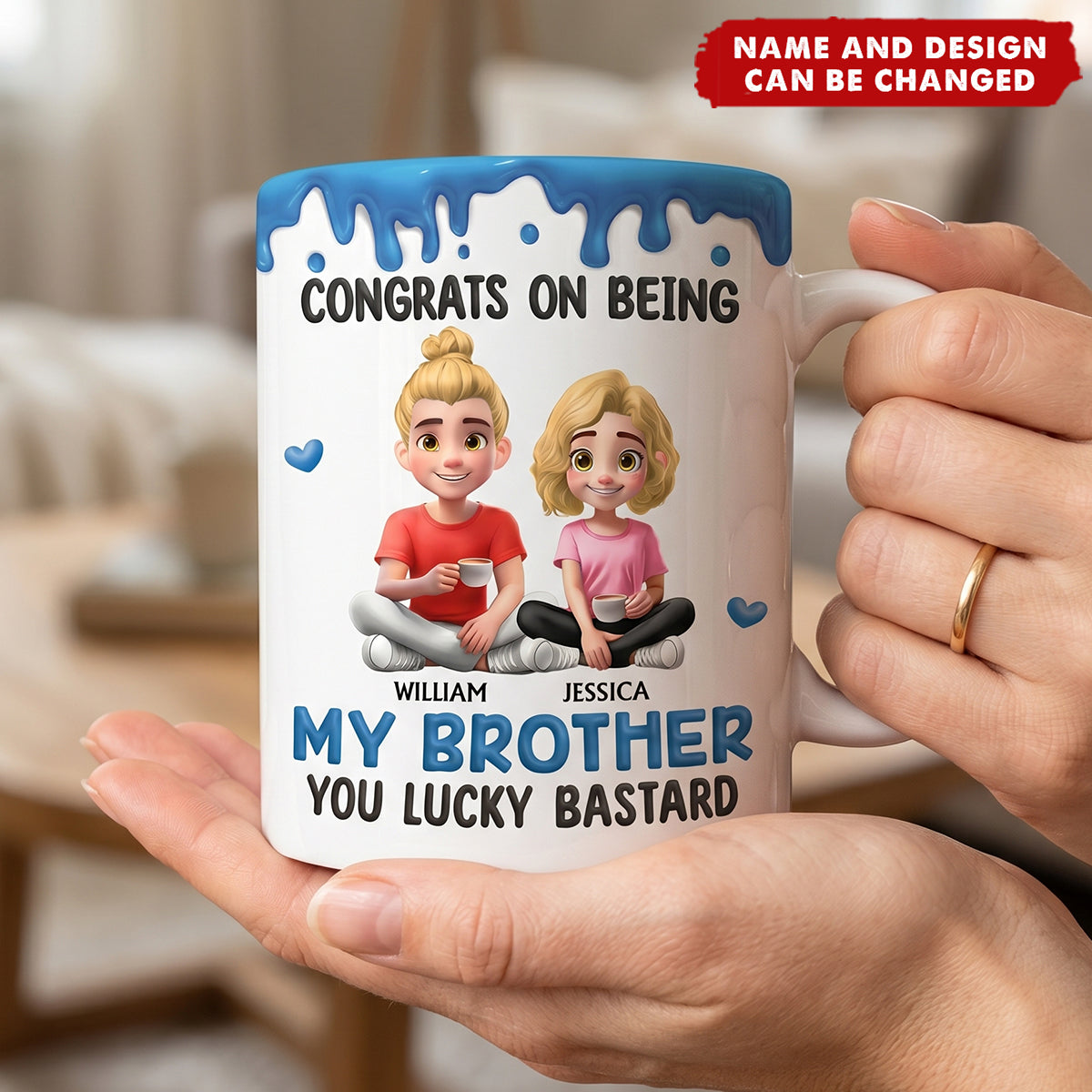 Congrats On Being My Brother Sister - Personalized White Edge-to-Edge Mug