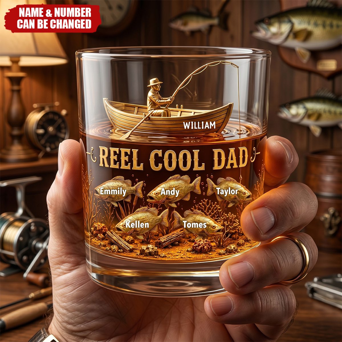 Fishing Cool Dad Whiakey Glass Personalized Gifts For Dad