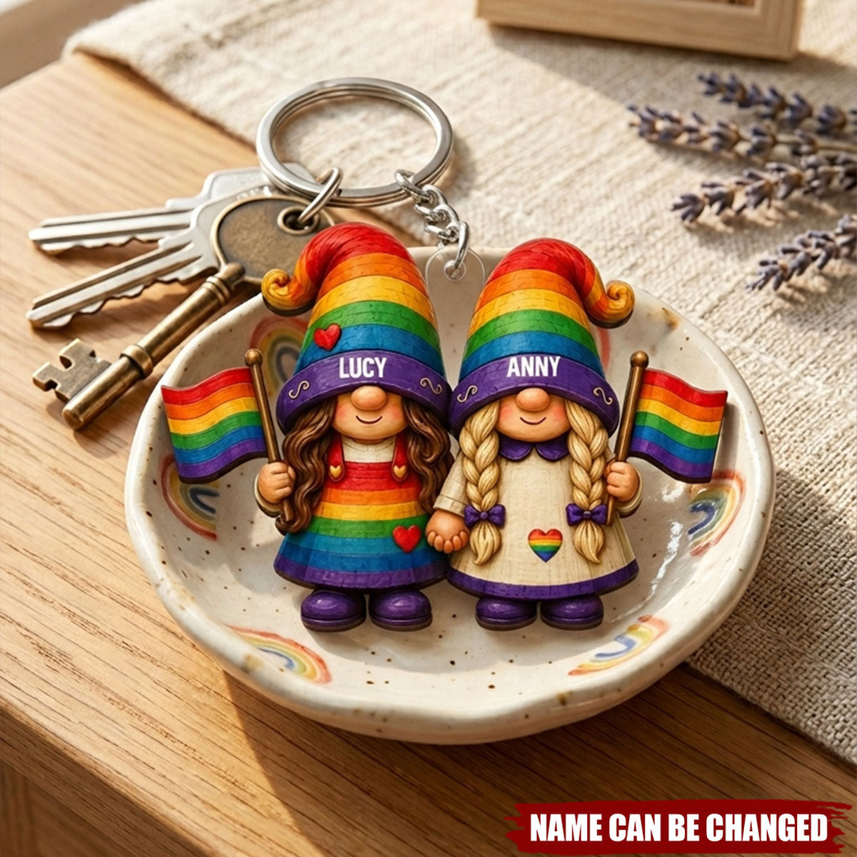 Love Is Love Rainbow Dwarf Couple - Personalized Keychain