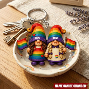 Love Is Love Rainbow Dwarf Couple - Personalized Keychain