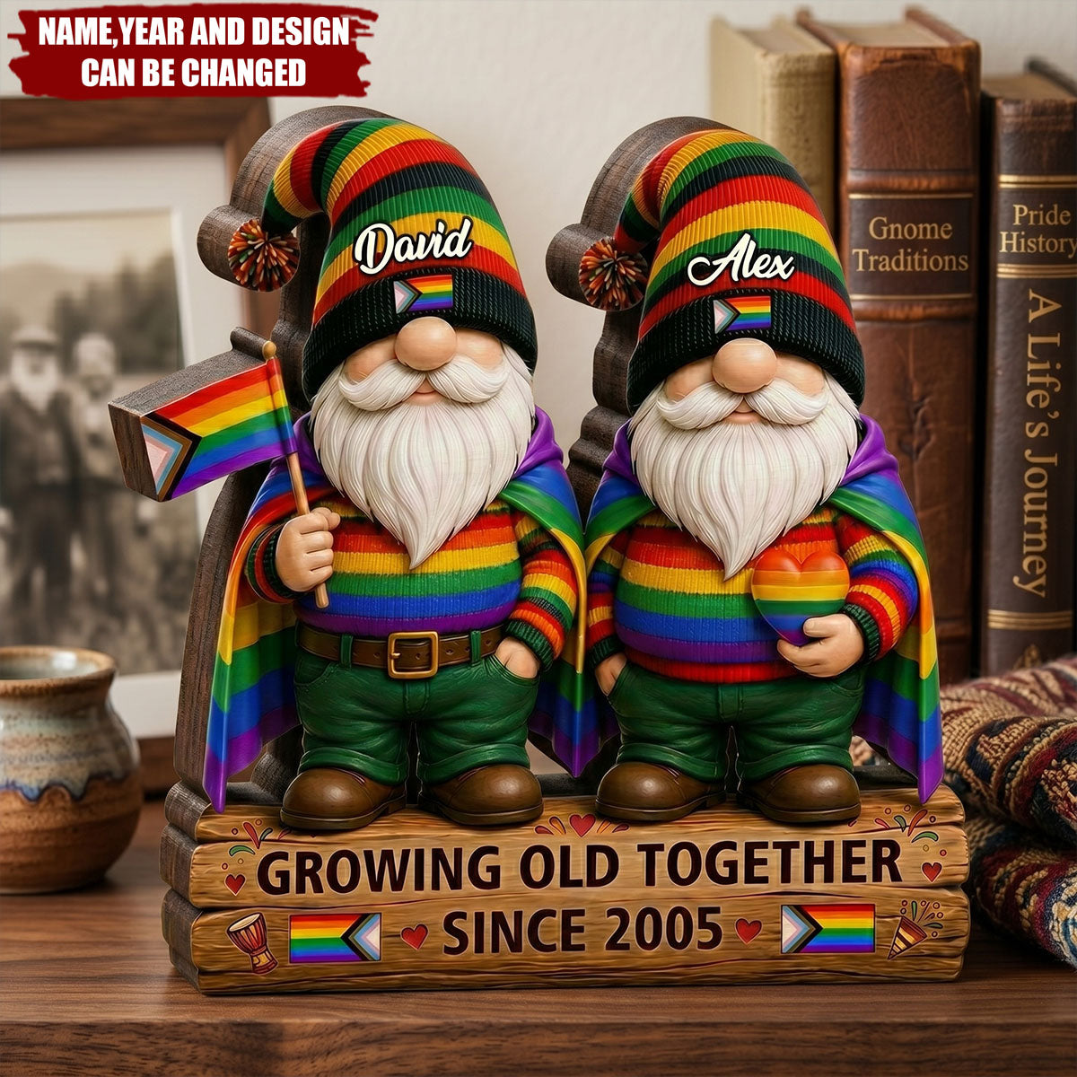 Growing Old Together Since – Personalized Wooden Block, Unique 2D Layered Home Decor