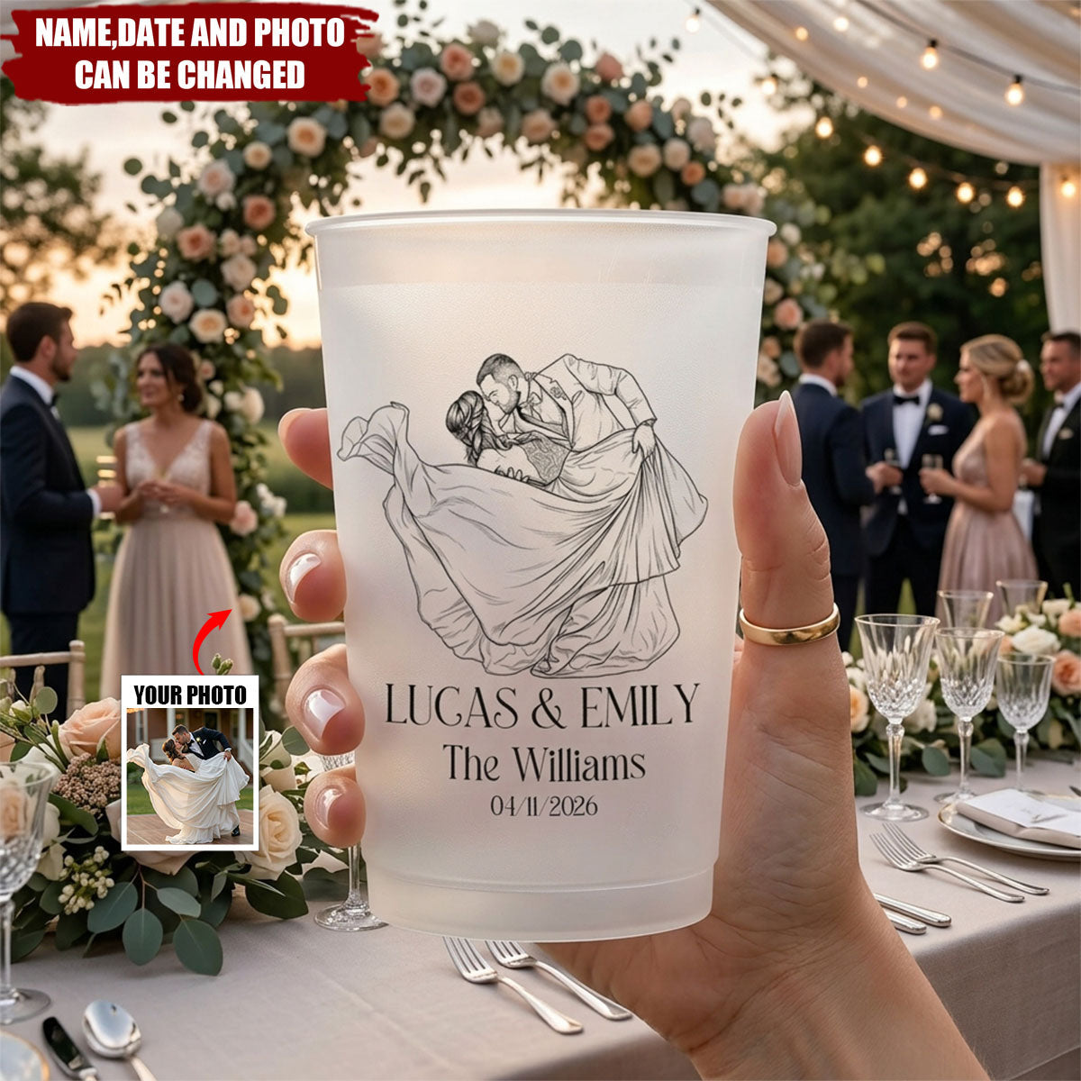 Custom Couples Photo, Wedding Reception Favors, Engagement Party - Personalized Cups