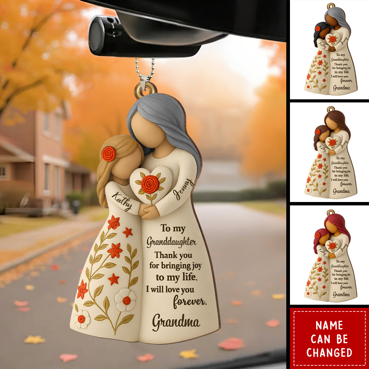 To My Granddaughter, Thank You For Bringing Joy, Personalized Wood Car Ornament