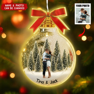 Custom Photo Gift For Holiday - Personalized Couple LED Light Ornament