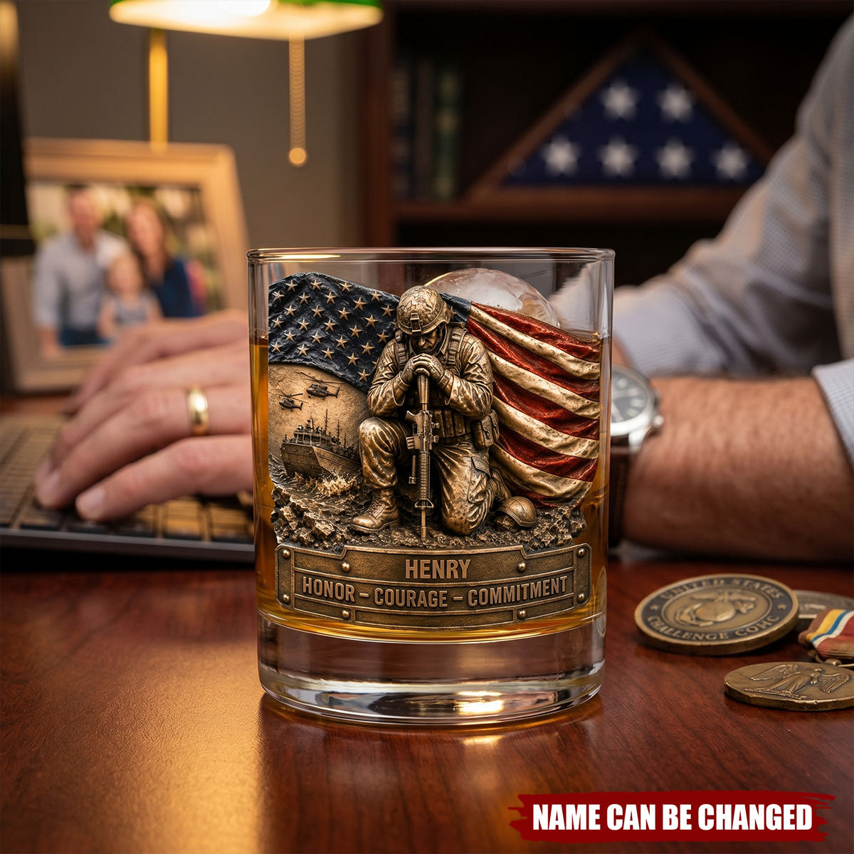 Freedom & Honor Whiskey Glass Personalized Gifts For Veteran