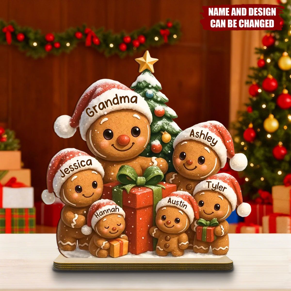 Gingerbread Family - Personalized Standing Wooden Plaque