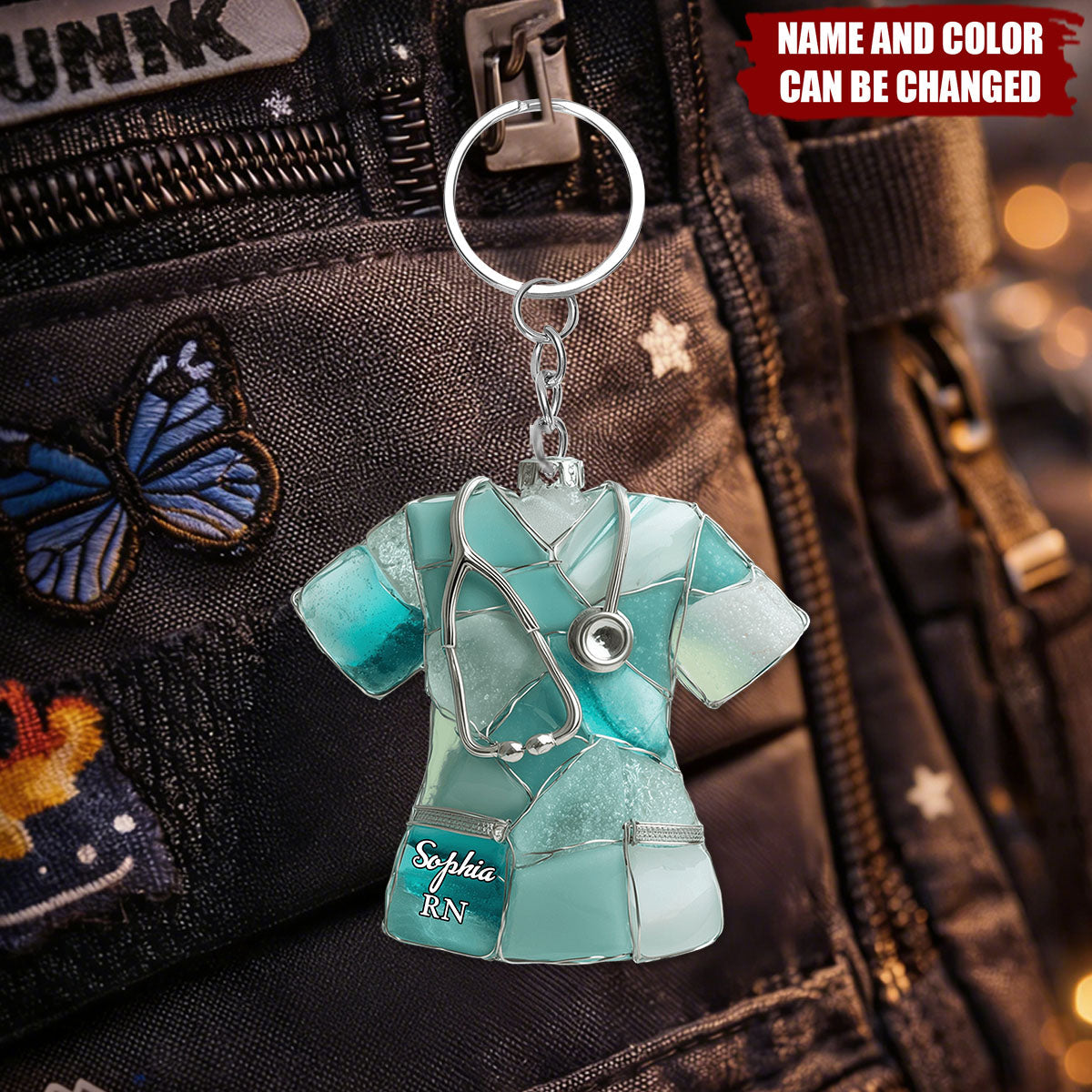 Sea Glass Nurse Scrub - Personalized Acrylic Keychain