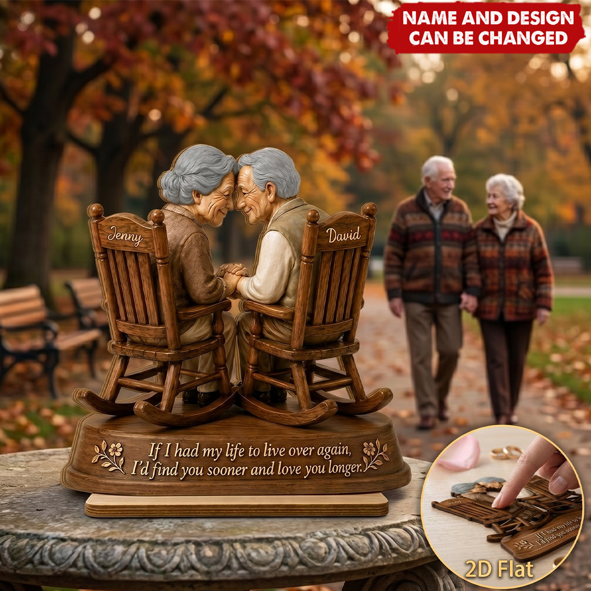 If I Had My Life to Live Again Growing Old Couple - Personalized 2-Layered Wooden Plaque