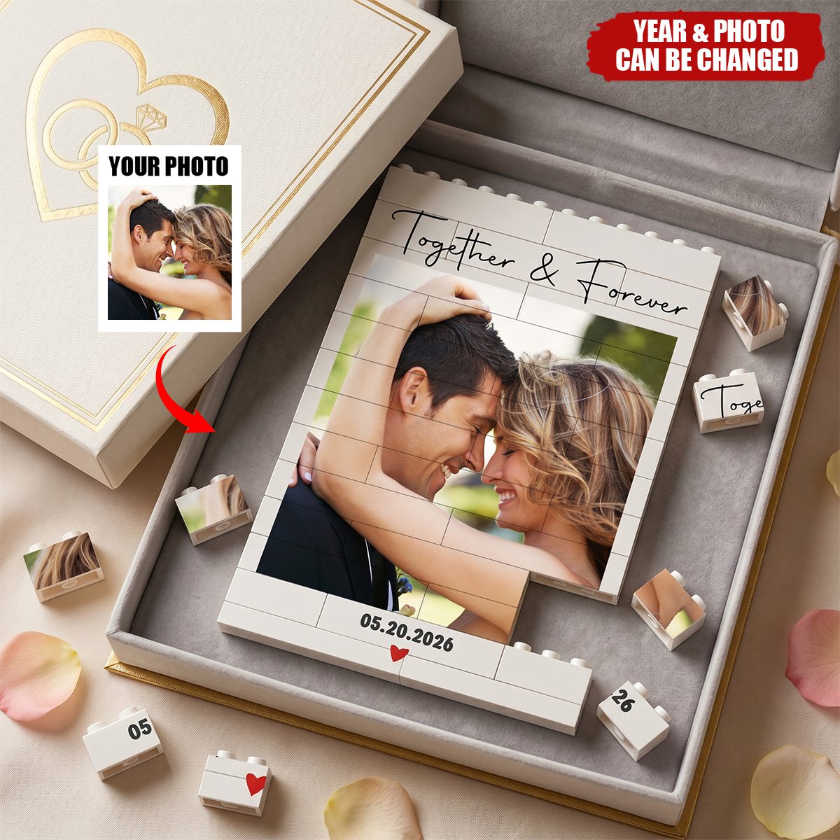 Forever & Always Custom Photo Anniversary Gift For Her, Him - Personalized Building Blocks