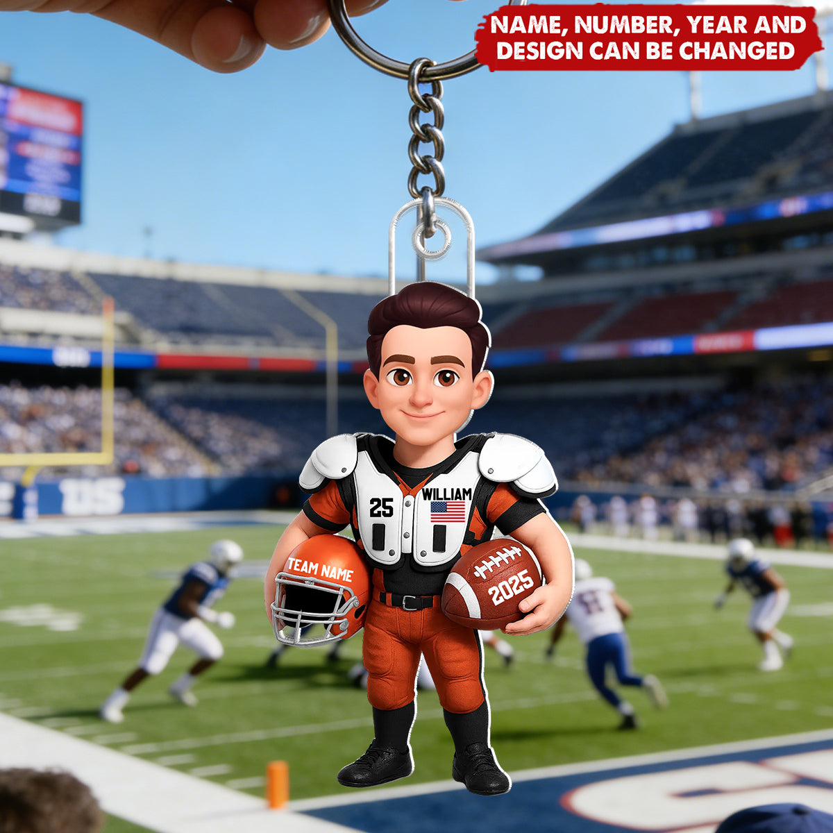 3D Effect Proud American Football Player - Personalized Keychain