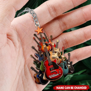 Electric Guitar Tree, Personalized Musician Acrylic Keychain