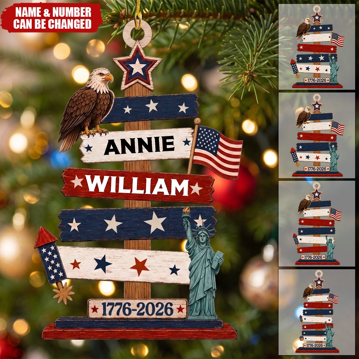 Custom Wooden Ornament - Personalized America 250th Anniversary Christmas Gifts