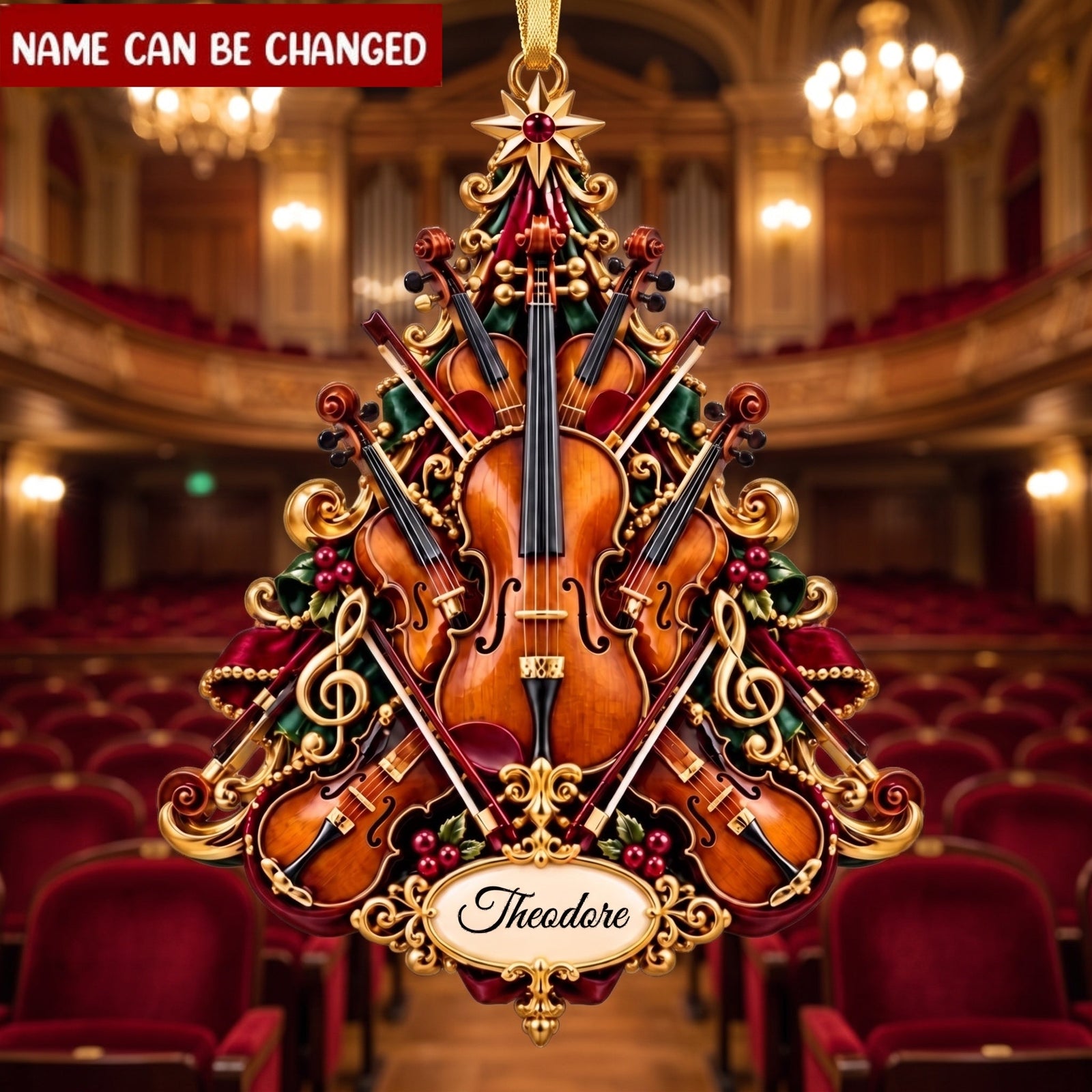Personalized Violin Christmas Ornament, Custom-named Fiddle Tree Keepsake