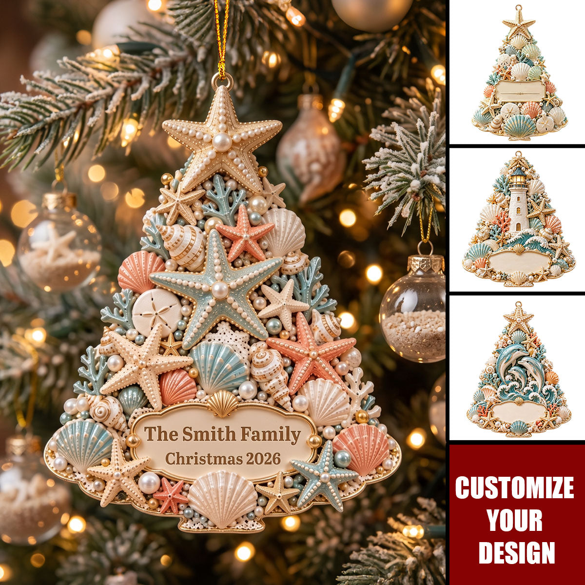 Personalized Coastal Christmas Tree Ornament