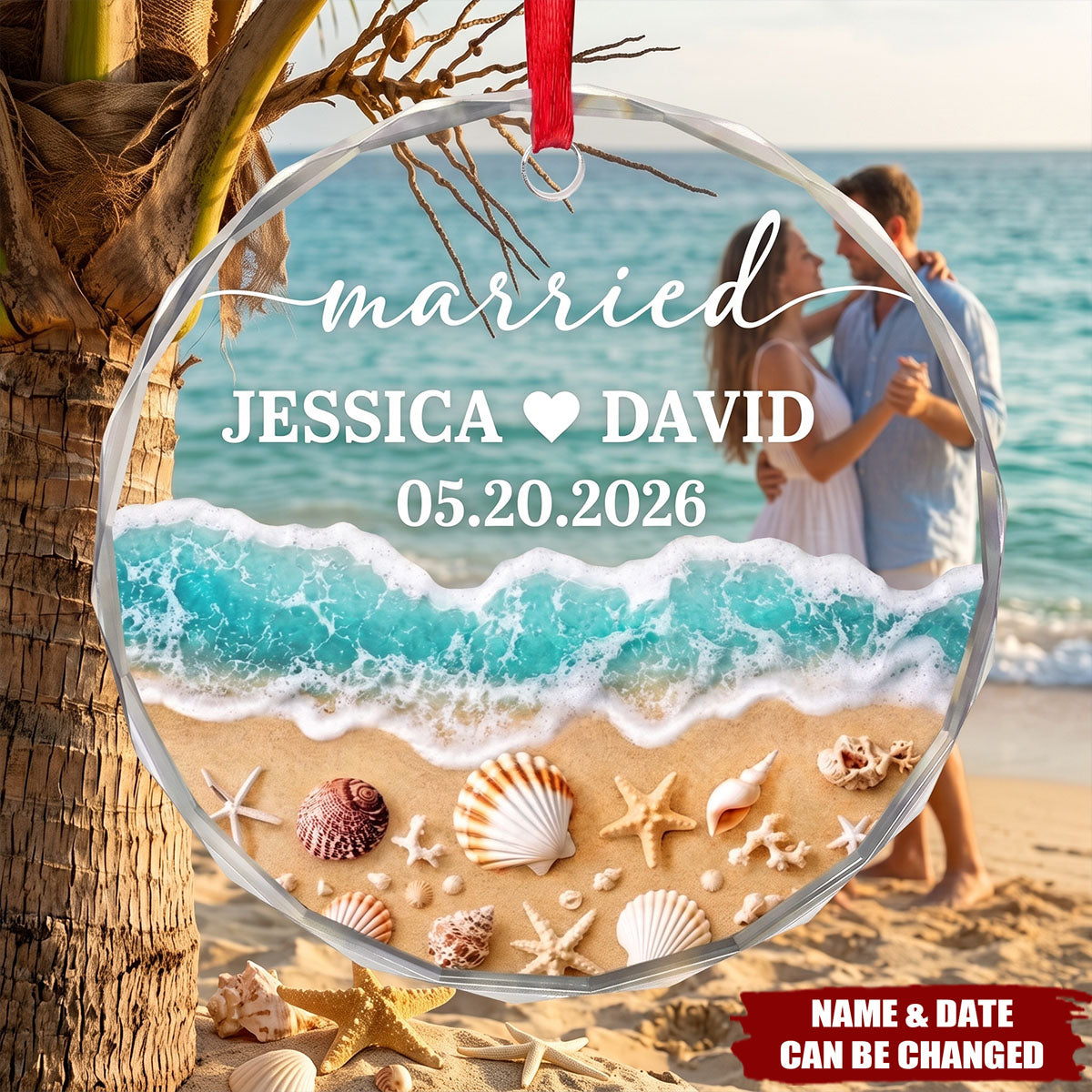 Custom First Christmas Circle Glass Ornament - Personalized Anniversary Christmas Wedding Gifts