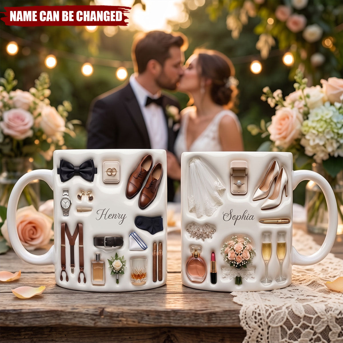 Custom Name Bride/Groom Ceramic Mug, Wedding Mugs, Bachelor Party
